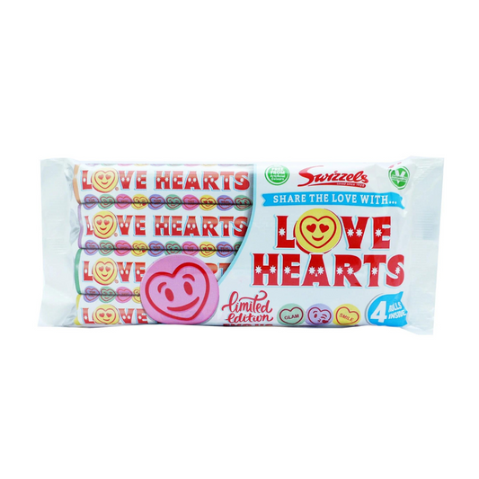 Swizzels Giant Love Hearts Rolls Fruit Flavour Fizzy Sweets (4 Pack) 105g สวิซเซิลม้วนหัวใจรักยักษ์ขนมหวานรสผลไม้ (4 แพ็ค) 105 กรัม