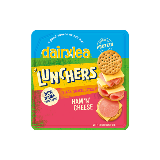 Dairylea Lunchers Ham & Cheese Snacks 74g แดรี่เลีย ลันช์เนอร์ แครกเกอร์ข้าวสาลีรสเนย และ แฮมชิ้นปรุงสุก  74 กรัม