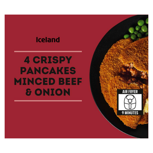 Iceland 4 Crispy Pancakes Minced Beef & Onion 250g ไอซ์แลนด์ 4 แพนเค้ก เคลือบเกล็ดขนมปังไส้เนื้อสับปรุงสุก และ หัวหอม 25