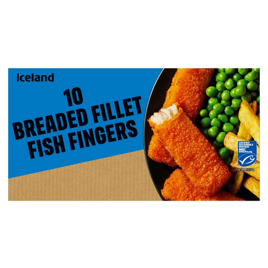 Iceland 10 Breaded Fillet Fish Fingers 250g ไอซ์แลนด์ เนื้ออลาสก้าไร้หนังไม่มีกระดูก 10 ชิ้นในเกล็ดขนมปังกรอบ 250 กรัม