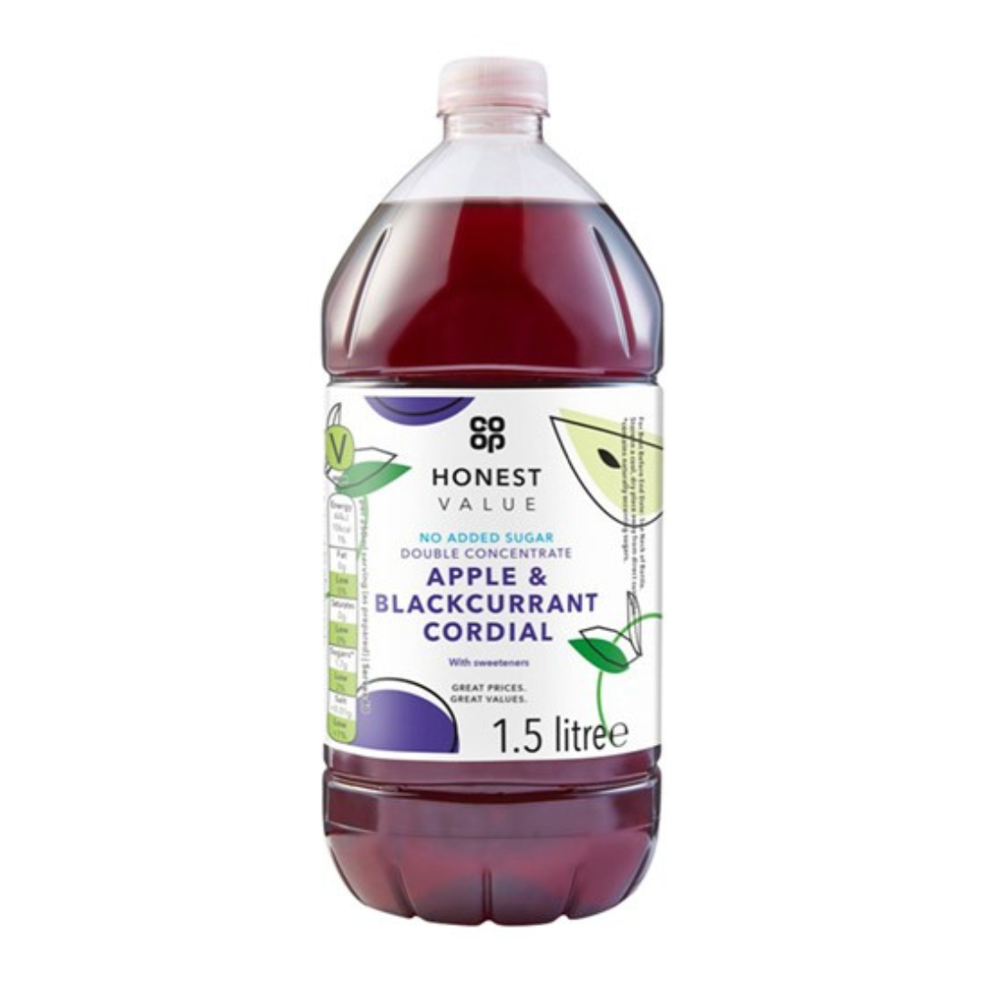 Co-op Honest Value Double Concentrate Apple & Blackcurrant Cordial with Sweeteners 1.5 Litre