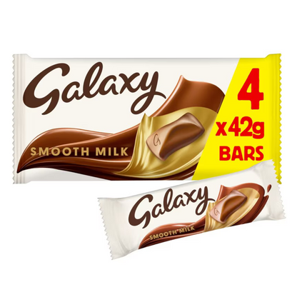 Galaxy Smooth Milk Chocolate Bars Multipack  [4x42g] 168g กาแล็กซี่ ช็อกโกแลตนมเนื้อเนียนนุ่ม  แบบมัลติแพ็ค รสช็อกโกแลต