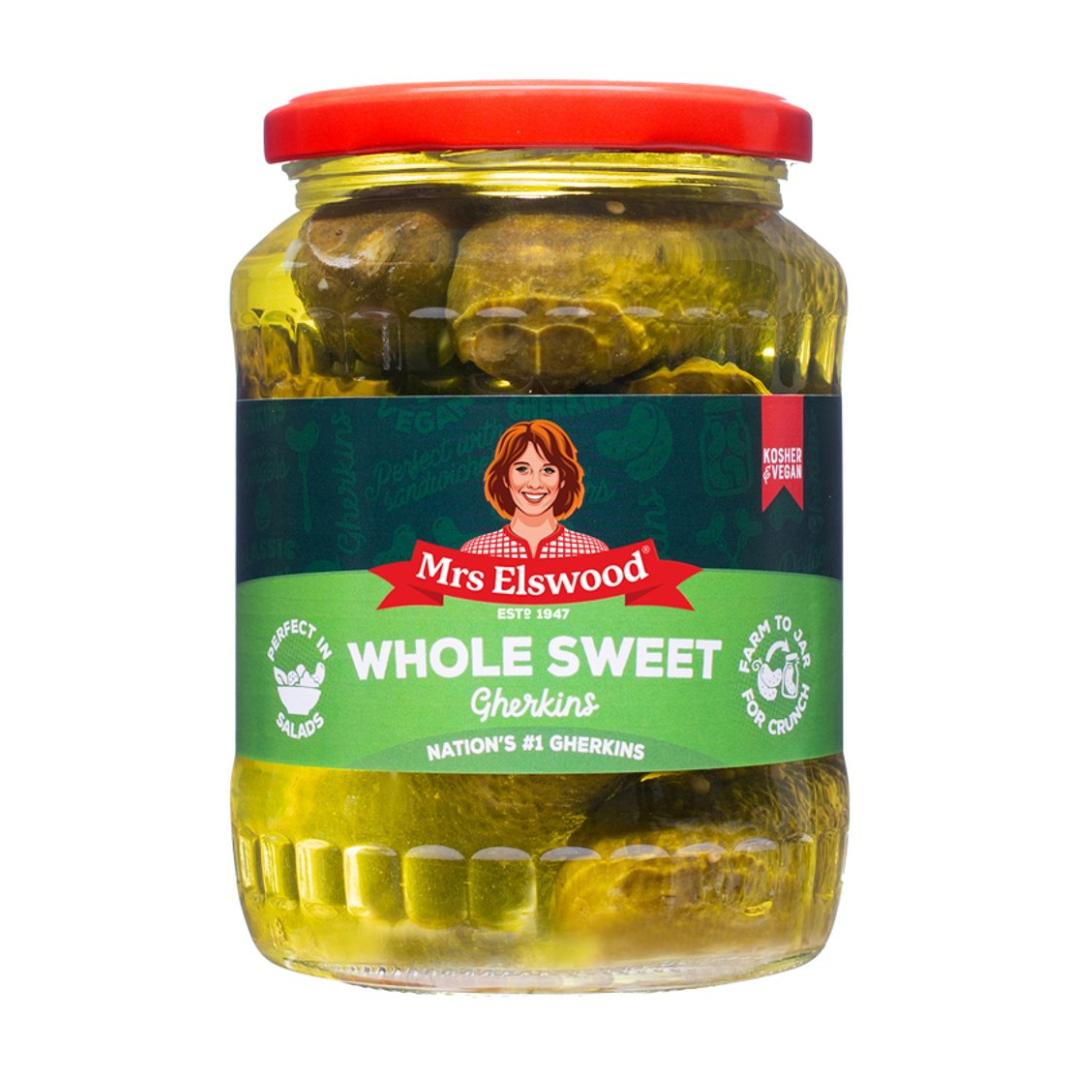 Mrs Elswood Whole Sweet Gherkins 670g มิสซิส เอลส์วูด แตงกวาหวานทั้งเมล็ดในน้ำส้มสายชู 670 กรัม