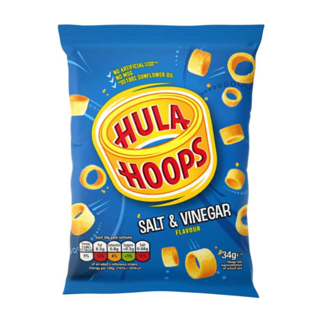 Hula Hoops Salt & Vinegar Crisps 34g ฮูล่าฮูปส์ มันฝรั่งกรอบ รสเกลือ & น้ำส้มสายชู 34กรัม