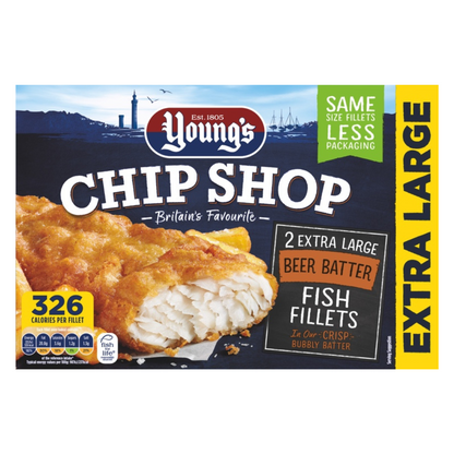 Youngs Chip Shop Extra Large Fish Fillets Beer Batter 300G ยังส์ ชิปส์ เนื้อปลาอลาสก้าพอลล็อคชิ้นใหญ่พิเศษชุบแป้งเบียร์