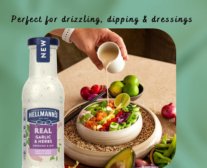 Hellmann's Real Garlic & Herb Salad Dressing & Dip 250ml เฮลล์มันน์ น้ำสลัดกระเทียม และ สมุนไพร 250 มิลลิลิตร