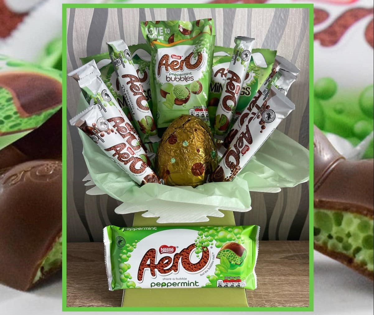 Aero Bubbly Peppermint Mint Chocolate Bar Multipack [27gx4] 108g แอร์โร่ บับบลี่ ช็อกโกแลต เปปเปอร์มินต์  มัลติแพ็ค [27กรัมx4] 108 กรัม