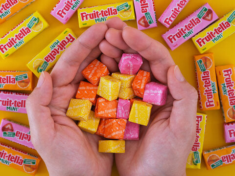 Fruit Tella Rainbow Chewy Candy with Fruit Juice 3x41g ฟรุต เทลล่า ลูกอม เคี้ยวหนึบ รสผลไม้ 3x41กรัม