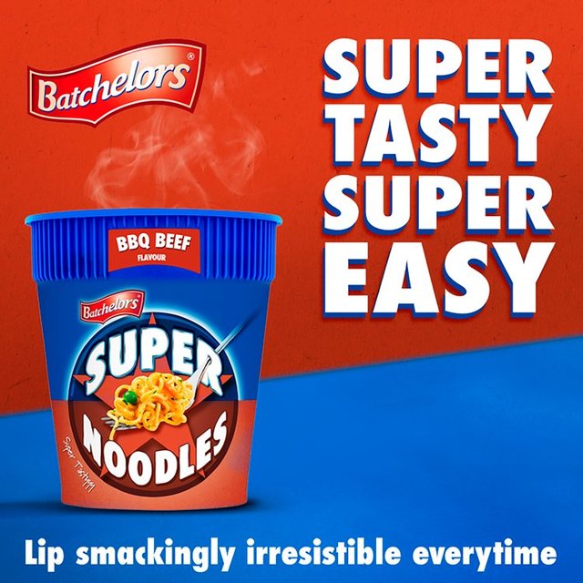 Batchelors Super Noodles Pot Bbq Beef 75G แบทเชอเลอร์ส ซุปเปอร์ นู้ดเดิล พอท เนื้อบาร์บีคิว 75 กรัม