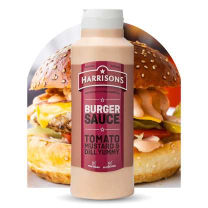 [Best Before 25-Sep-2024]Harrisons Burger Sauce Tomato Mustard & Dill Yummy  1 Litre แฮร์ริสัน ซอสเบอร์เกอร์ รสมะเขือเทศ มัสตาร์ด และผักชีลาว แบบขวดบีบ 1 ลิตร