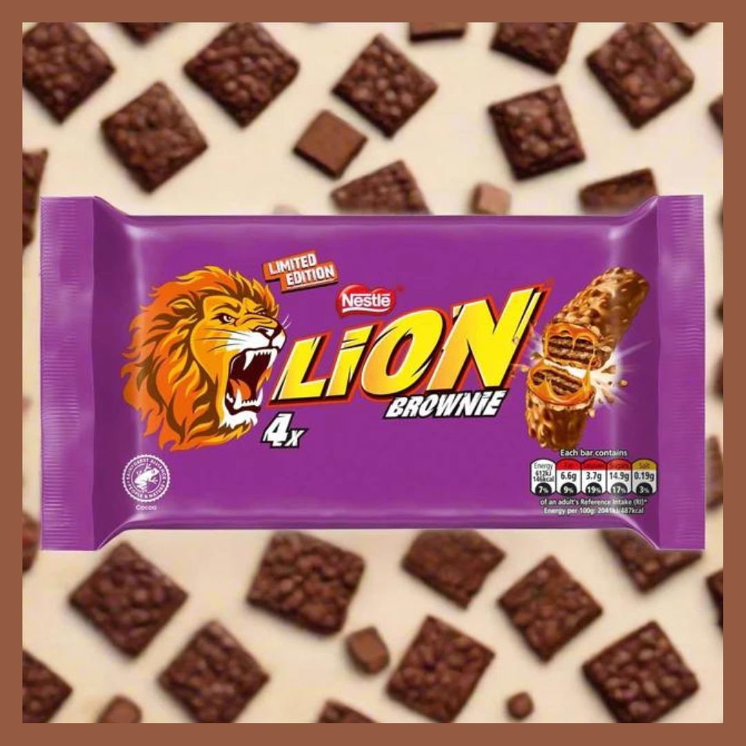 Lion Limited Edition Brownie 4 x 30g (120g) ไลอ้อน เวเฟอร์กรุบกรอบ คาราเมลหนึบ และซีเรียลกรุบกรอบ ห่อด้วยช็อกโกแลตรสบราวนี่เข้มข้น รุ่นลิมิเต็ด เอดิชั่น บราวนี่ 4 x 30g (120g)