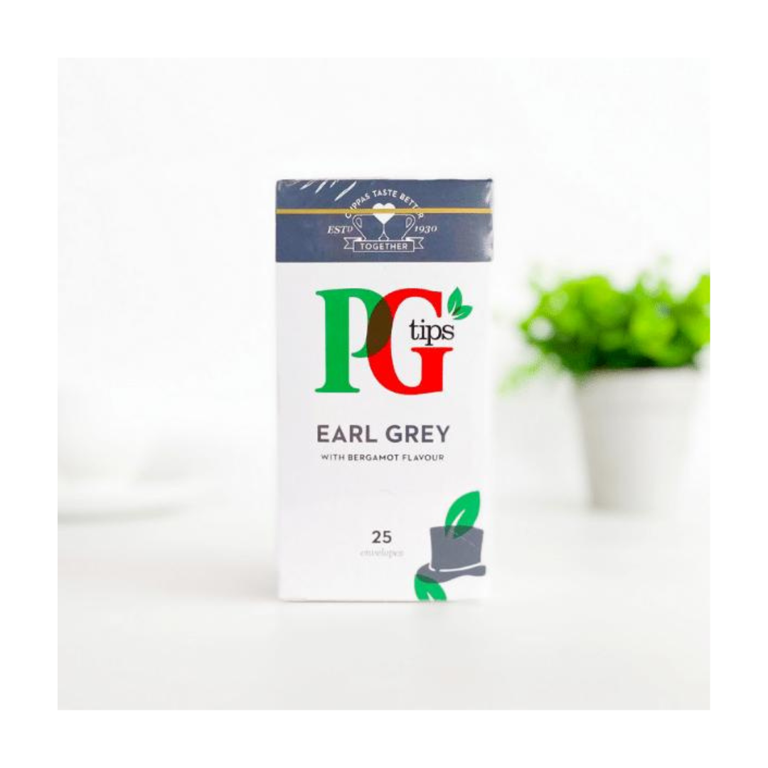 PG Tips Earl Grey Envelope Tea Bags Pack of 25 [57.5g] พีจี ทิปส์ ถุงชาซองเอิร์ลเกรย์ การผสมผสาน คลาสสิก ของชาดำ กับ มะกรูด 25 ถุงชา [57.5 กรัม]