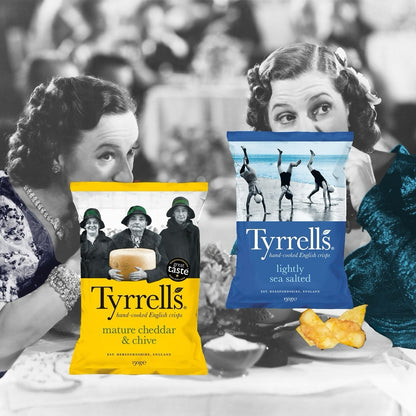 Tyrrells Cheddar Cheese & Chives Crisps 40g  ไทเรลส์ ชิปส์ รสเชดด้าชีสและต้นหอม 40 กรัม