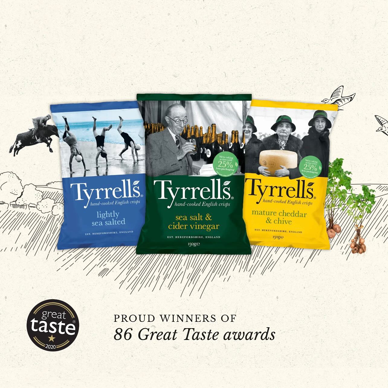 Tyrrells Cheddar Cheese & Chives Crisps 40g  ไทเรลส์ ชิปส์ รสเชดด้าชีสและต้นหอม 40 กรัม