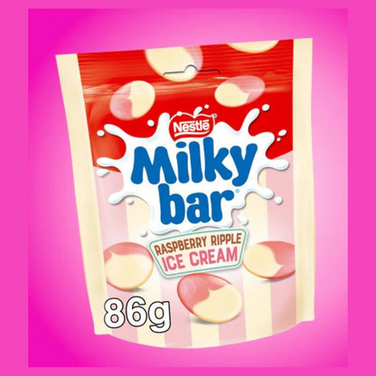 Milkybar Raspberry Ripple Ice Cream Flavour White Chocolate  86g มิลกี้บาร์ รสราสเบอร์รี่ริปเปิ้ล ไวท์ช็อกโกแลต 86 กรัม