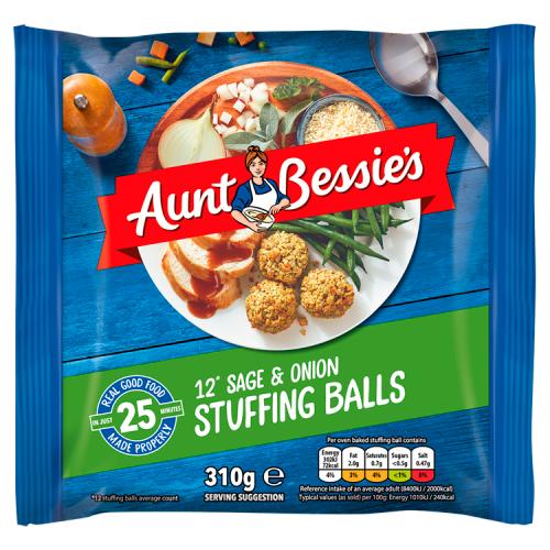 [Best Before 30-Aug-2024] Aunt Bessie's 12 Sage & Onion Stuffing Balls 310G อ้าน ไส้เกล็ดขนมปัง และ หัวหอม 12 ชิ้น 310 กรัม