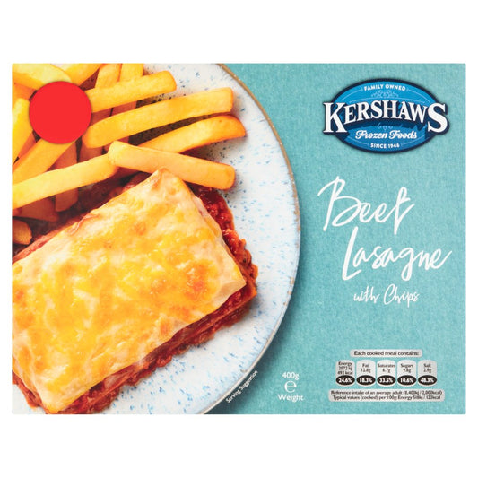 Kershaws Beef Lasagne with Chips 400g เคอร์ชอว์ ลาซานญ่าเนื้อ พร้อมมันฝรั่งทอด 400 กรัม