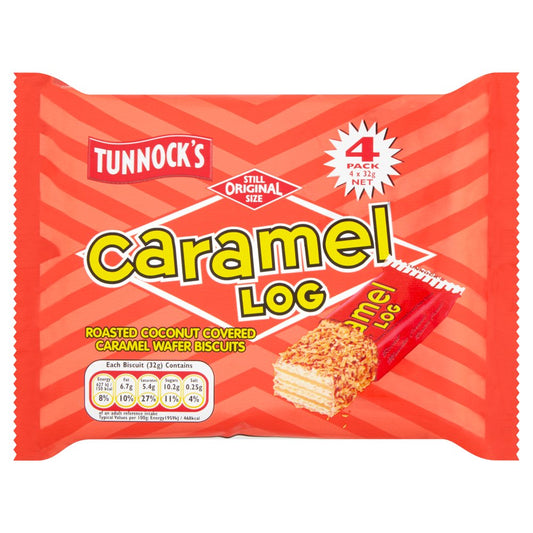 Tunnock's Caramel Log Wafer Biscuits [4 x 32g] 128g ทันน็อคส์ คาราเมล ล็อก เวเฟอร์ บิสกิต [4 x 32 กรัม] 128 กรัม