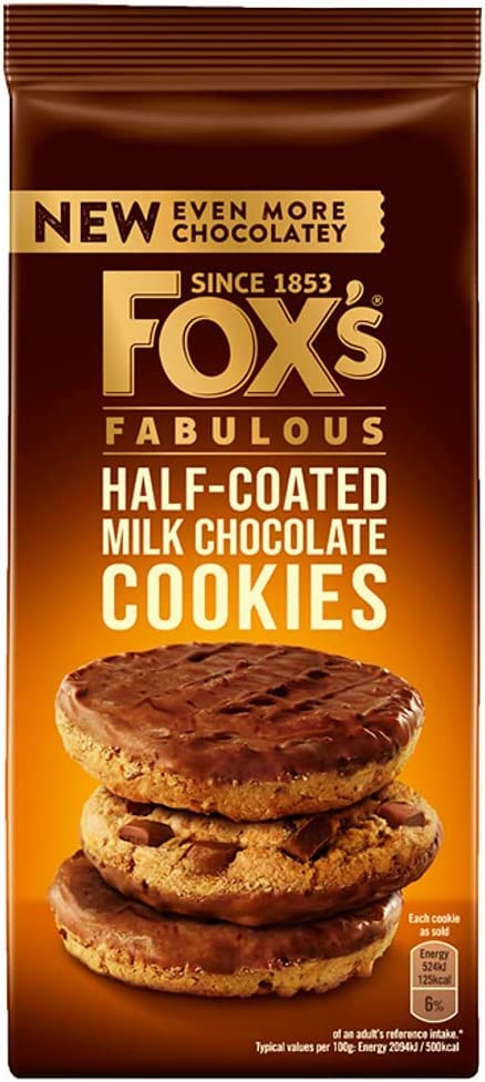 [Best Before 21-Sep-2024]Fox’s Half Coated Milk Chocolate Cookies 175g ฟ็อกซ์ คุกกี้ ช็อกโกแลตนม เคลือบครึ่ง 175 กรัม