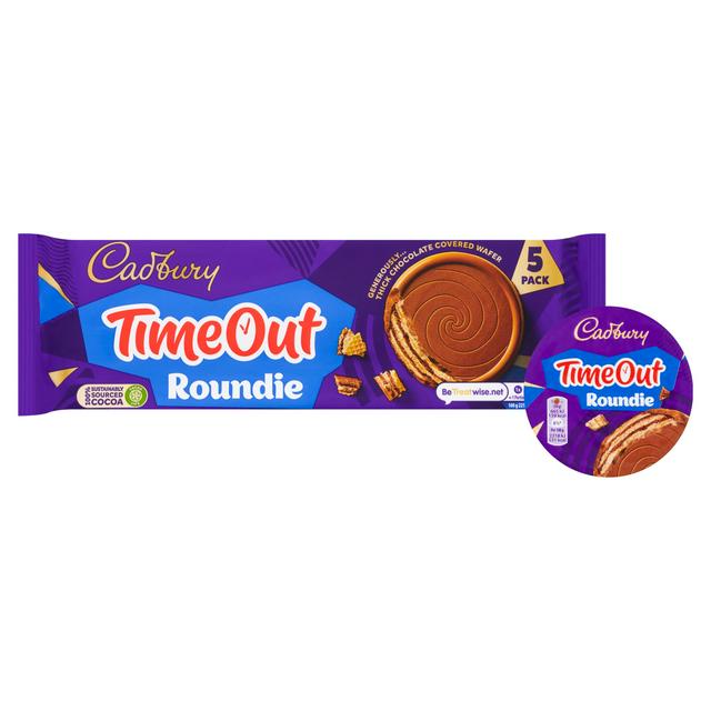 Cadbury Time Out 5 Roundie 150g แคดเบอรี เวเฟอร์สอดไส้รสโกโก้ เคลือบด้วยช็อกโกแลตนม 5 ราวดี้ 150 กรัม