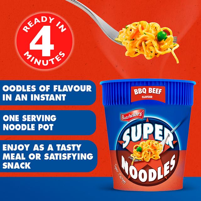 Batchelors Super Noodles Pot Bbq Beef 75G แบทเชอเลอร์ส ซุปเปอร์ นู้ดเดิล พอท เนื้อบาร์บีคิว 75 กรัม