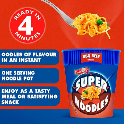 Batchelors Super Noodles Pot Bbq Beef 75G แบทเชอเลอร์ส ซุปเปอร์ นู้ดเดิล พอท เนื้อบาร์บีคิว 75 กรัม