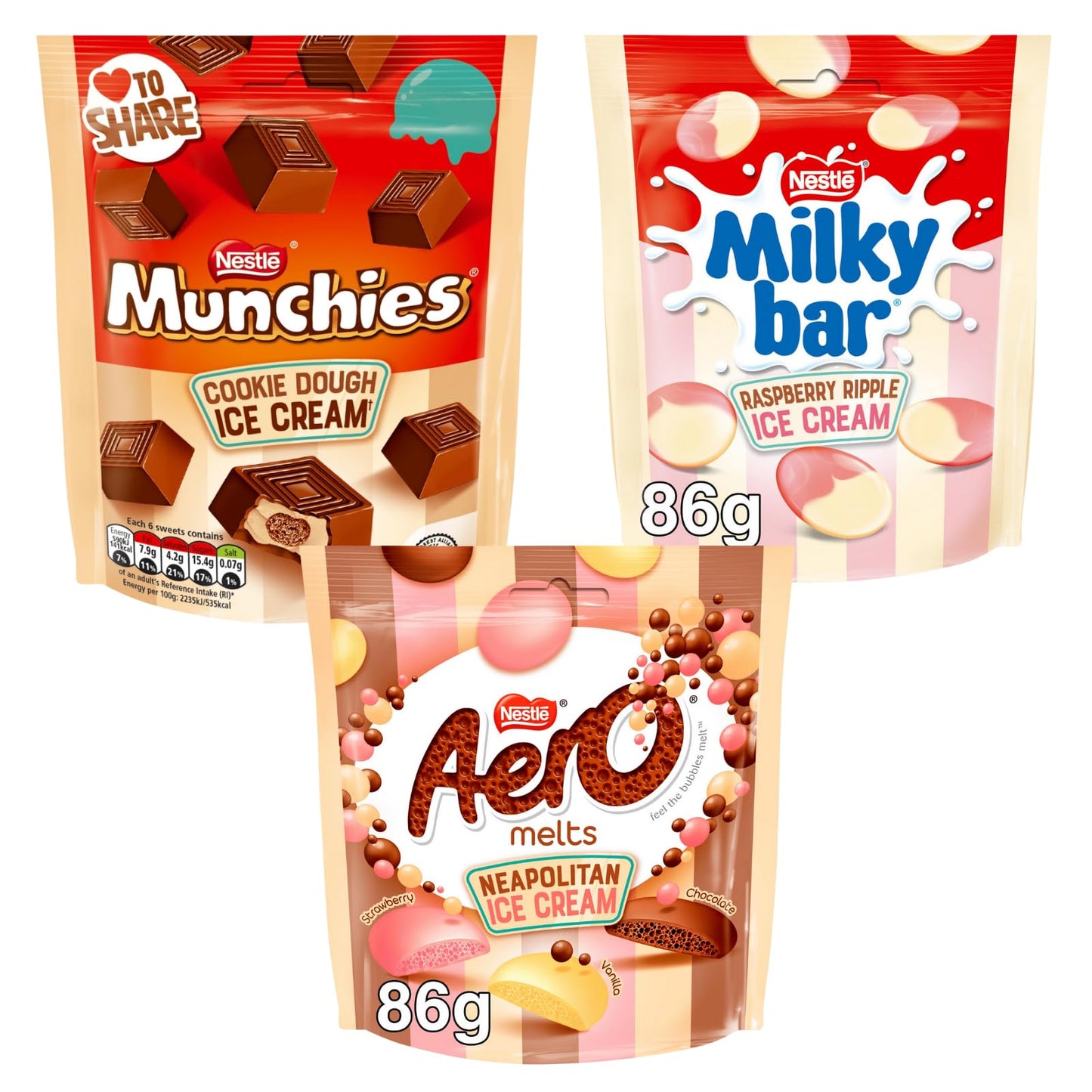 Aero Melts Neapolitan Ice Cream 86g แอโรเมลท์ ช็อกโกแลตนม รสสตรอว์เบอร์รี และ วานิลลา 86 กรัม