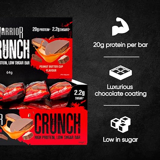 Warrior Crunch Protein Bar Peanut Butter Cup Flavour 64g วอริเออร์ ครันช์ โปรตีนบาร์ รสเนยถั่ว คัพ 64 กรัม