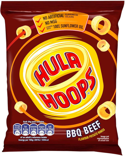 Hula Hoops BBQ Beef Crisps 34g ฮูล่าฮูปส์ มันฝรั่งกรอบ รสเนื้อบาร์บีคิว 34กรัม