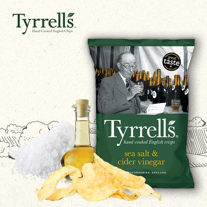 Tyrrells Salt & Vinegar Crisps 40g ไทเรลมันฝรั่งแผ่นทอดกรอบรสเกลือและน้ำส้มสายชู 40กรัม