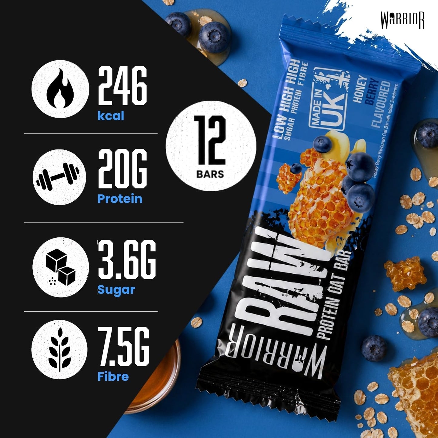 Warrior Raw Protein Oat Bar Honey Berry 75g