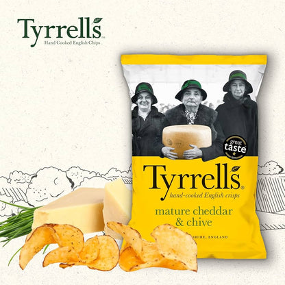 Tyrrells Cheddar Cheese & Chives Crisps 40g  ไทเรลส์ ชิปส์ รสเชดด้าชีสและต้นหอม 40 กรัม