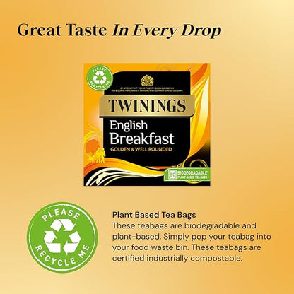 Twinings English Breakfast 40 Tea Bags 100g ทวินนิงส์ ชาอิงลิช เบรคฟาสต์ 40 ซอง 100 กรัม