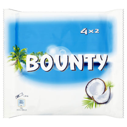 Bounty Coconut & Milk Chocolate Bars Multipack Chocolate 4 Bars 228g เบาท์ตี้ ช็อกโกแลตแท่งมะพร้าว และ นม มัลติแพ็ค ช็อกโกแลต 4 แท่ง 228 กรัม