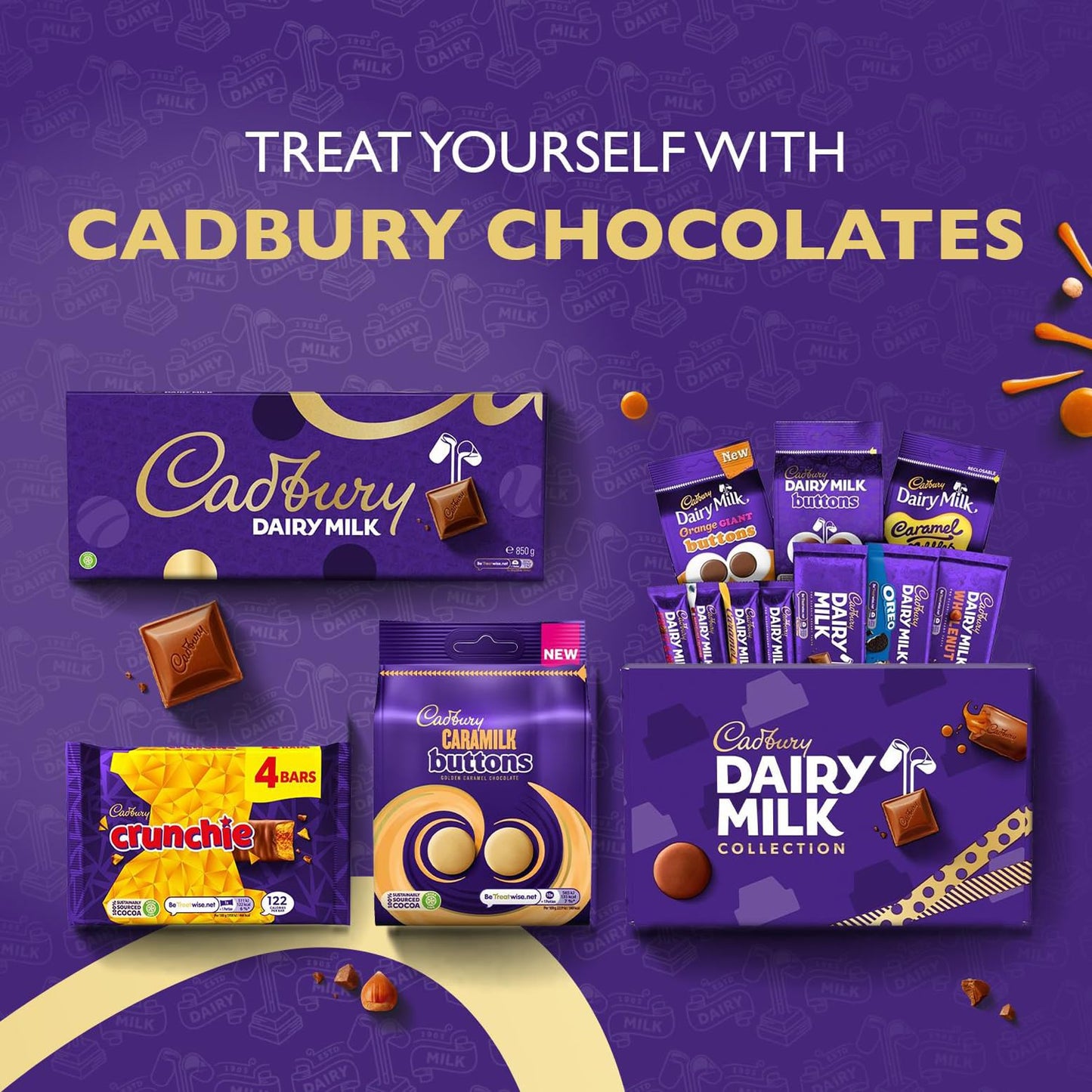 Cadbury Dairy Milk Mixed Chocolate Box 720g แคดเบอรี แดรี่มิลค์ มิกซ์ ช็อกโกแลต ชิ้น แบบกล่อง 720 กรัม