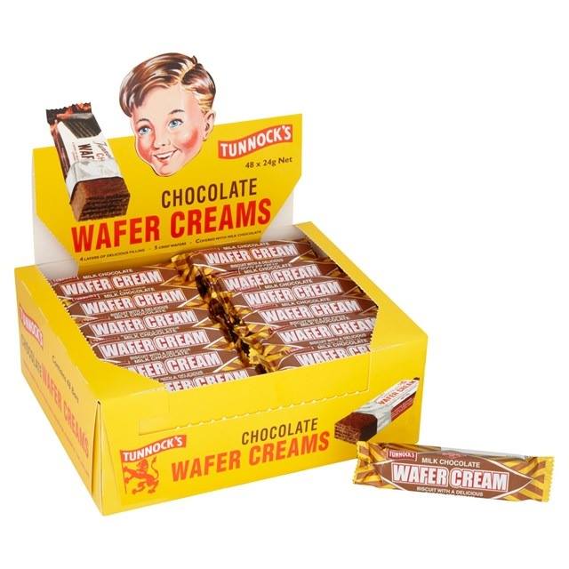 Tunnock's Milk Chocolate Wafer Cream Biscuit With A Delicious [4 X 24g] 96g ทันน็อคส์ บิสกิตเวเฟอร์ช็อกโกแลต นม ครีม 24