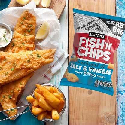 [Best Before 31/Jul/2024]Burton’s Fish 'n' Chips Salt & Vinegar 5 pack 125g ฟิช แอนด์ ชิปส์ เกลือและน้ำส้มสายชู 5 แพ็ค 125 กรัม