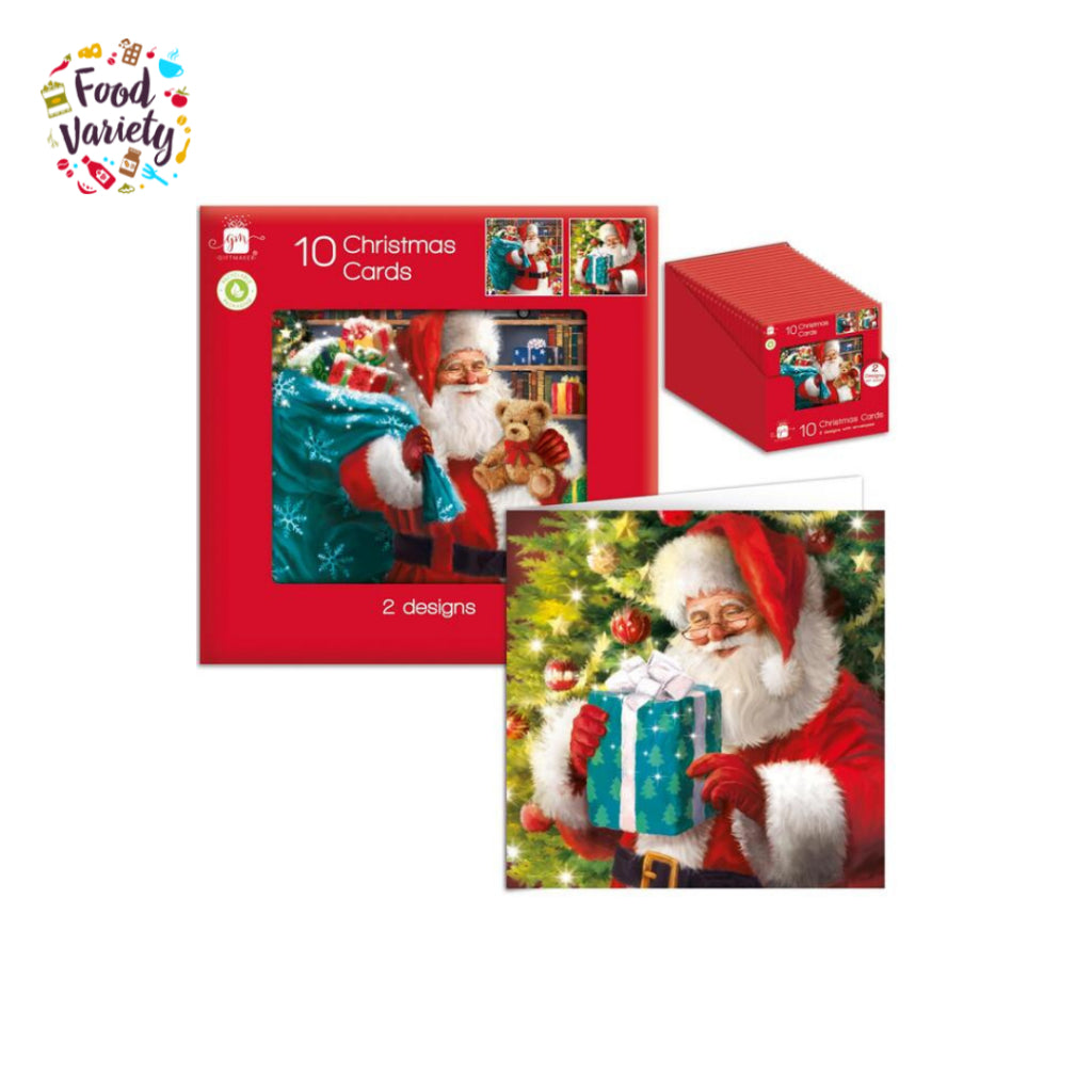 Christmas Square Traditional Santa 2 Design Card 10 cards