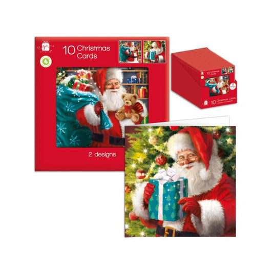 Christmas Square Traditional Santa 2 Design Card 10 cards