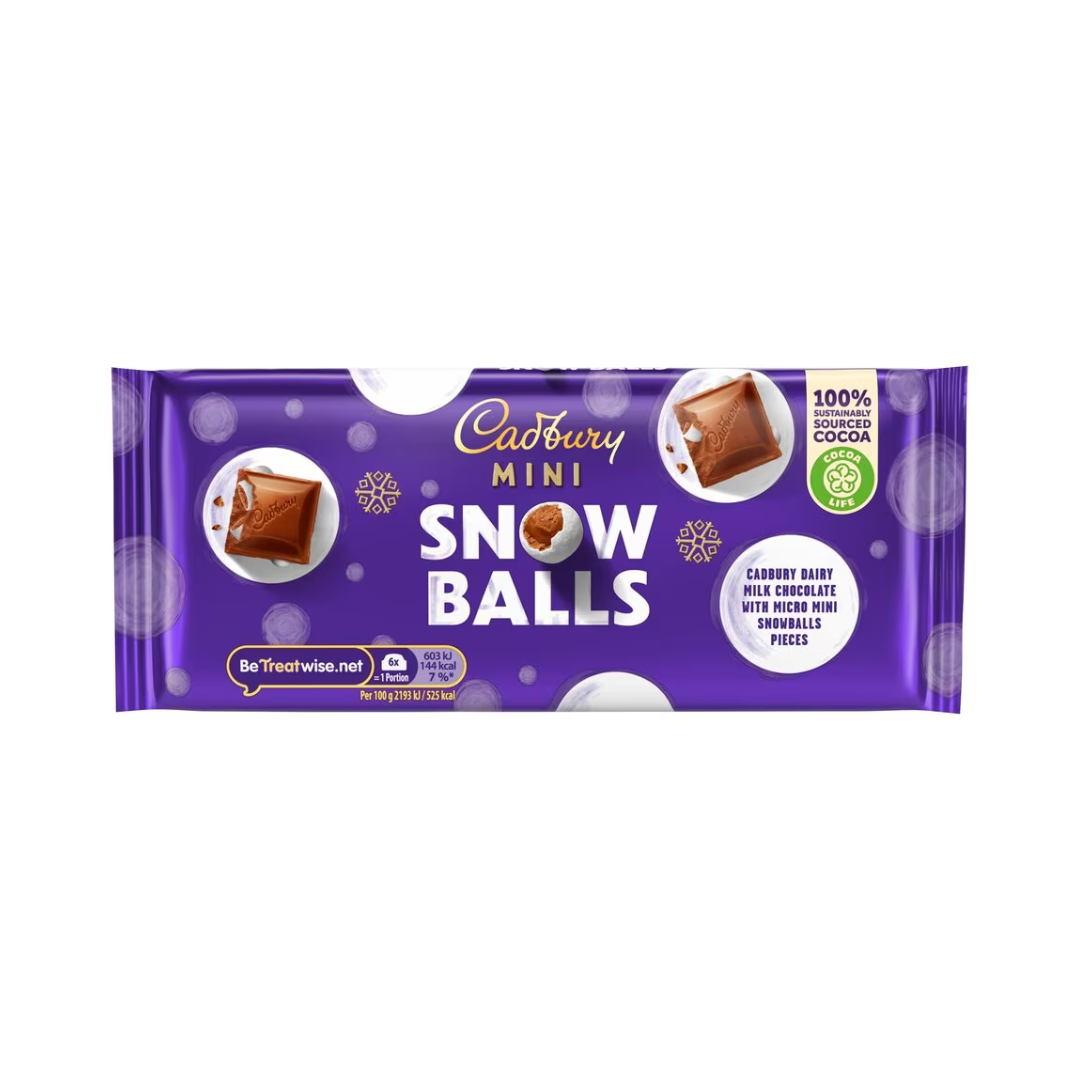 Cadbury Mini Snowballs Chocolate Bar 110g แคดเบอรี มินิ สโนว์บอล ช็อกโกแลต บาร์ 110 กรัม