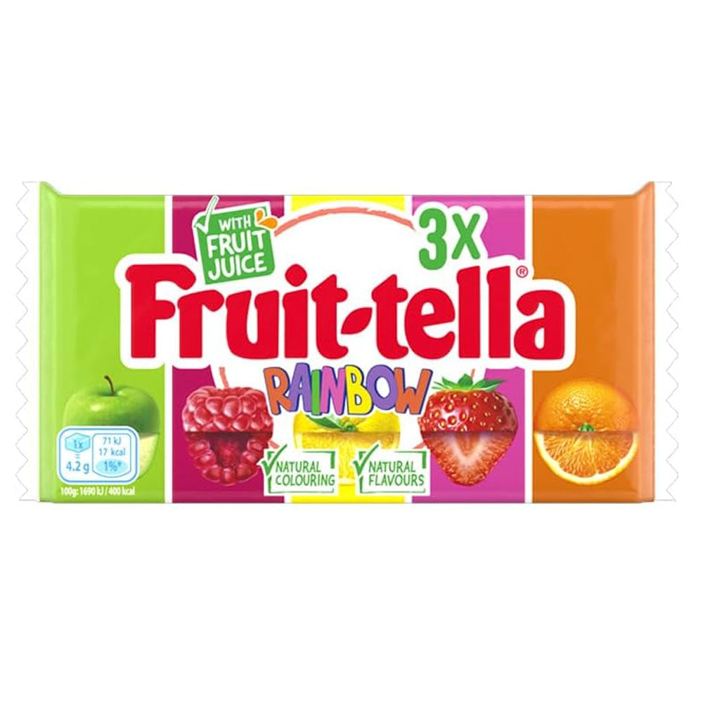 Fruit Tella Rainbow Chewy Candy with Fruit Juice 3x41g ฟรุต เทลล่า ลูกอม เคี้ยวหนึบ รสผลไม้ 3x41กรัม