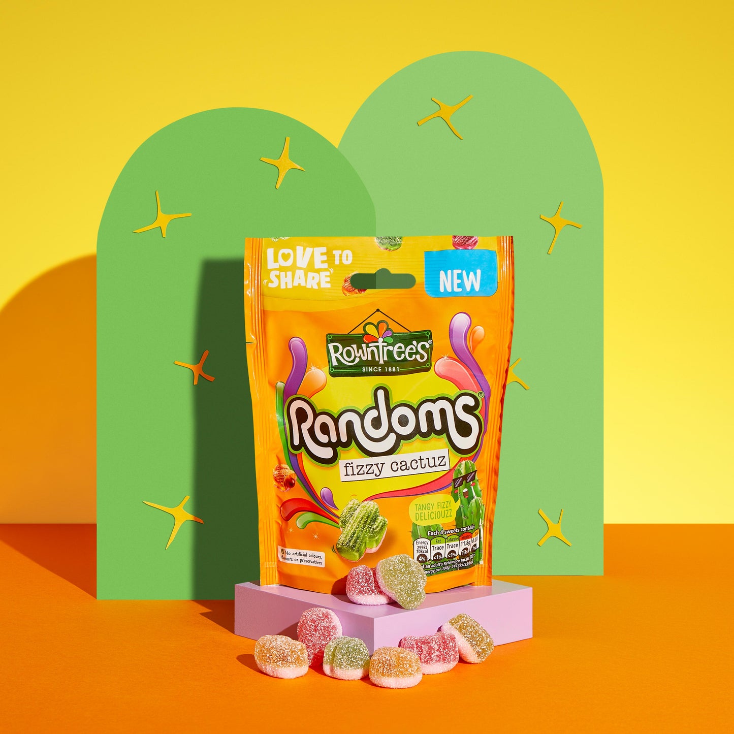 Rowntree's Randoms Fizzy Cactuz Sweets Sharing Bag 130g โรว์ทรี เยลลี่รสผลไม้ เคลือบรสเปรี้ยว 130 กรัม