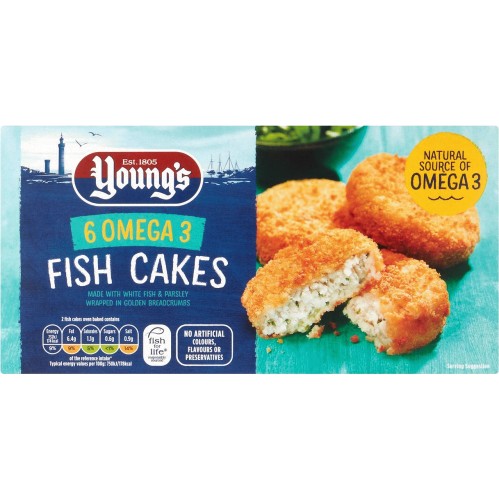 Youngs 6pk Omega 3 Fish Cakes 300g Youngs 6pk เค้กปลาโอเมก้า 3 300ก