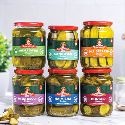 Mrs Elswood Burger Gherkins 670g มิสซิส เอลส์วู้ด แตงกวาสไลส์ดองในน้ำส้มสายชูผสมเมล็ดมัสตาร์ด 670 กรัม