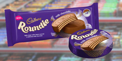 Cadbury Time Out 5 Roundie 150g แคดเบอรี เวเฟอร์สอดไส้รสโกโก้ เคลือบด้วยช็อกโกแลตนม 5 ราวดี้ 150 กรัม