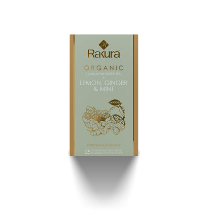 Rakura Organic Himalayan Green Tea wtih Lemon, Ginger & Mint 25 Tea Bags