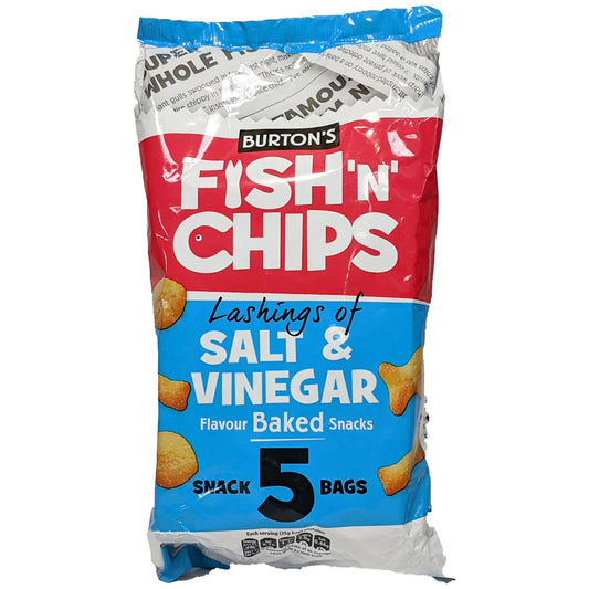 [Best Before 31/Jul/2024]Burton’s Fish 'n' Chips Salt & Vinegar 5 pack 125g ฟิช แอนด์ ชิปส์ เกลือและน้ำส้มสายชู 5 แพ็ค 125 กรัม