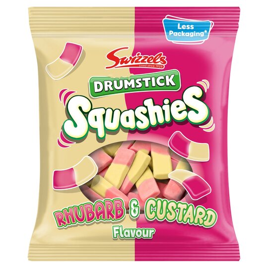 Swizzels Drumstick Squashies Rhubarb & Custard Flavour 140g สวิซเซิล หมากฝรั่ง รสรูบาร์บ และ คัสตาร์ด 140 กรัม