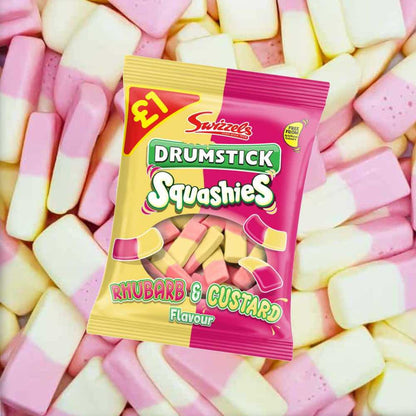 Swizzels Drumstick Squashies Rhubarb & Custard Flavour 140g สวิซเซิล หมากฝรั่ง รสรูบาร์บ และ คัสตาร์ด 140 กรัม