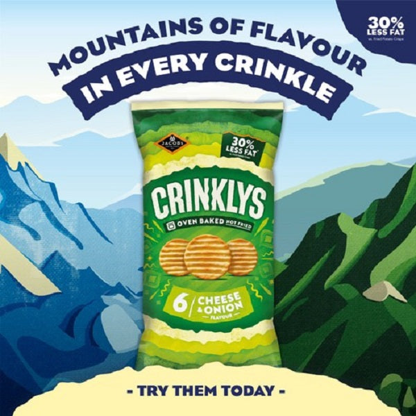 Jacob's Crinklys Cheese & Onion 30% Less Fat Multipack Snacks 6x23g